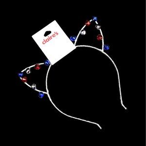 Claires Cats Ears Headband with Red White Blue Bells Red Silver Blue Patriotic